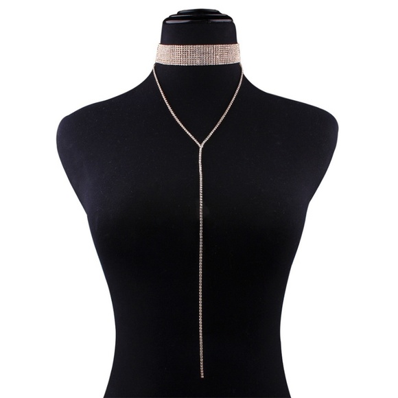 C24 | Dainty Gold Rhinestone Choker Chain Necklace - Picture 4 of 8